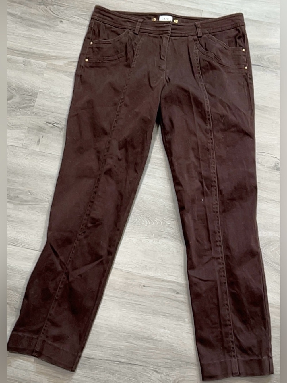 Cache Women Brown Pants Cotton Spandex Size 4 Gold Accents Y2K Tailored Trousers